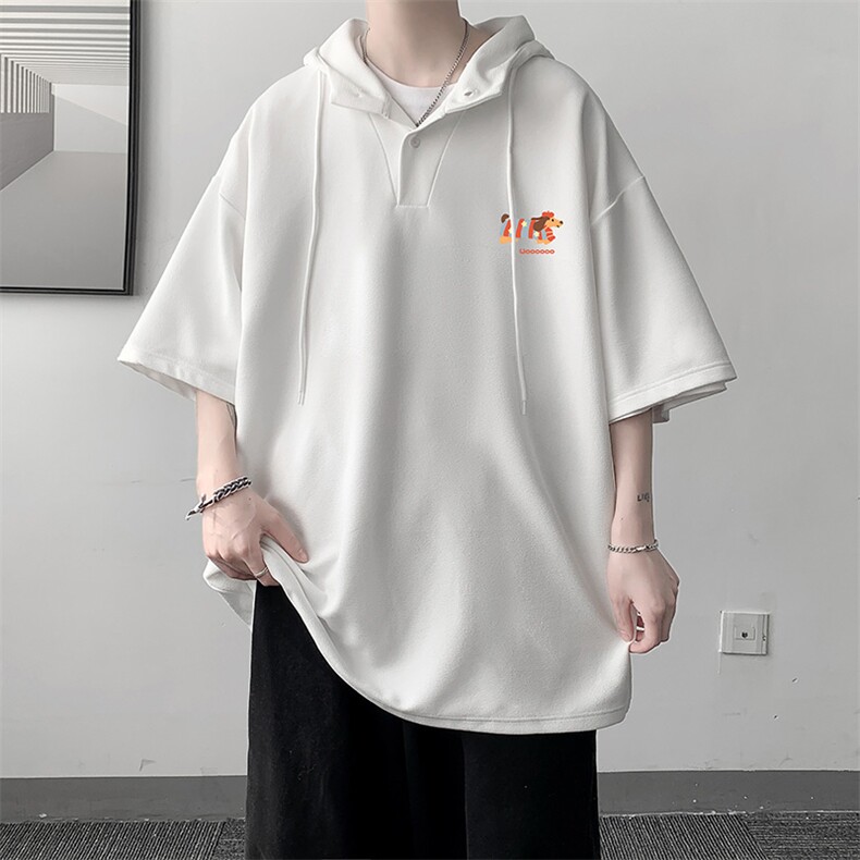 LD54438-P45NASA 连帽短袖t恤男大码胖子带帽五分袖中袖图片