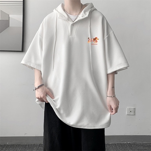 LD54438-P45NASA 连帽短袖t恤男大码胖子带帽五分袖中袖图片