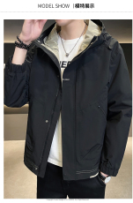 加棉加厚男士外套连帽帅气工装青年夹克百搭时尚潮流上衣，男装夹克，电商A225