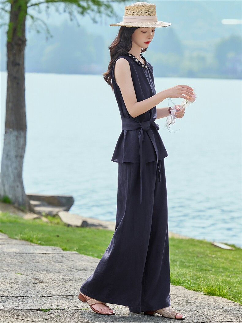 2026夏装麻料新款简约时尚休闲套装两件套,女装套装/套裙,美沁