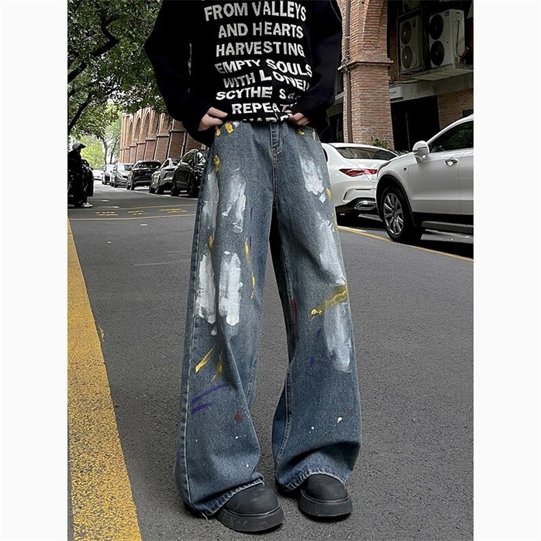 美式高街宽松牛仔裤男潮牌个性休闲裤N2195-P50，男装休闲裤，电商D202-1