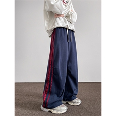 8XL-M美式复古三条杠休闲裤子加绒特大码阔腿卫裤KZ1935P60加绒70，男装休闲裤，电商B238