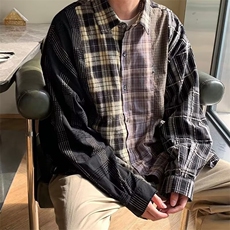 幂式穿搭风polo领格子开衫上衣胖mm大码显瘦外搭慵懒休闲长袖衬衣，男装衬衫，星座1210-1