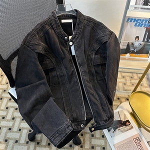 美式复古宽松水洗做旧垫肩牛仔外套男女春秋街头小众夹克潮NY8639图片