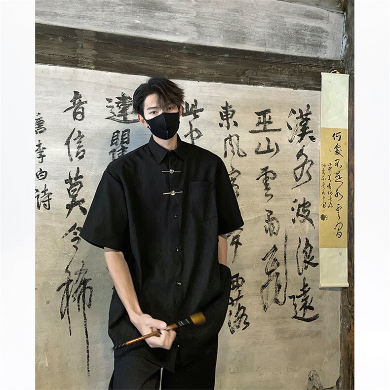 CS08-P50夏季新中式风男士情侣衬衫短袖衬衣上衣,男装衬衫,电商B327