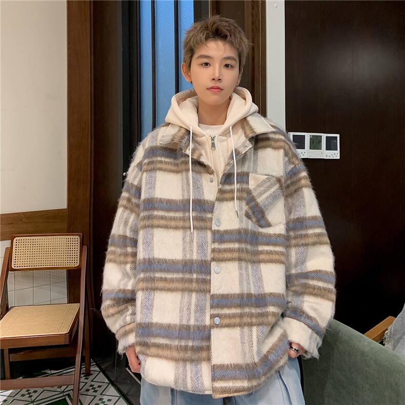 美式假两件格子外套男款秋冬新款潮加厚保暖连帽棉衣D335P118,男装棉衣,电商A335-1（原A458）