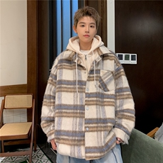 美式假两件格子外套男款秋冬新款潮加厚保暖连帽棉衣D335P118，男装棉衣，电商A335-1（原A458）