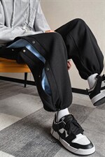 K3135/P55冬季毛呢排扣撞色休闲裤男学生潮束脚大码呢料直筒裤子图片