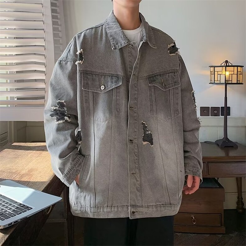 牛仔外套男春季宽松痞帅破洞夹克oversize高街ins衣服J2226-P68,男装工装外套,星座1008-2