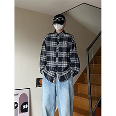 控价69港风格子衬衫宽松外套男女衬衣百搭格子外套CS2407P45，男装衬衫，电商A128