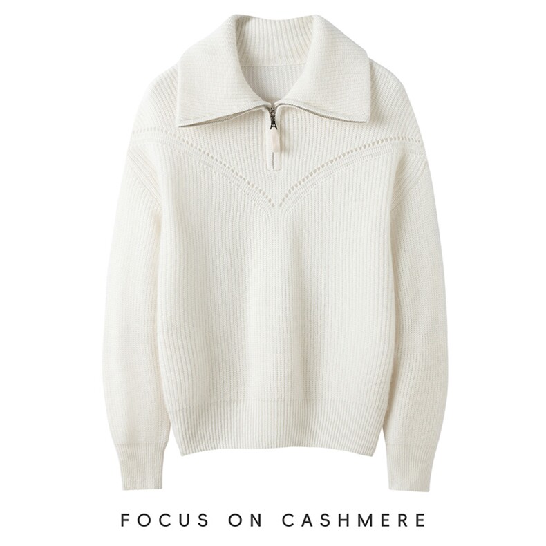 秋冬新款款纯色针织镂空半开领时尚百搭，女装羊绒衫，缇曼羊绒