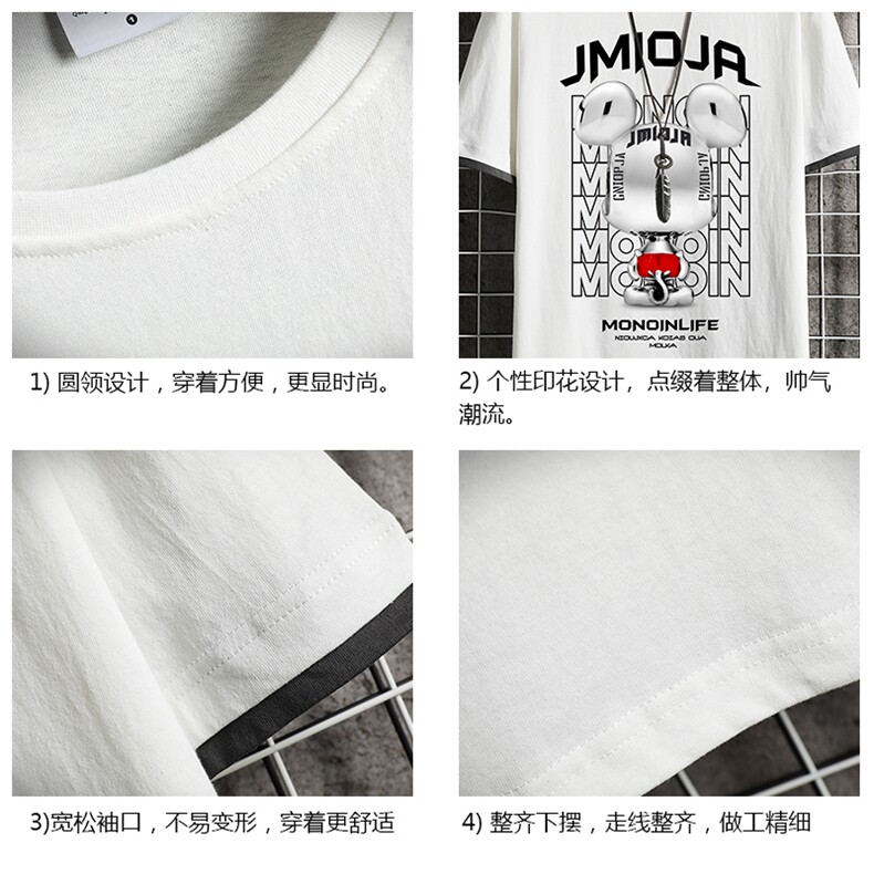 JT55214-P25假两件短袖t恤男大码胖子半袖体恤半截袖网格,男装T恤,电商A040A