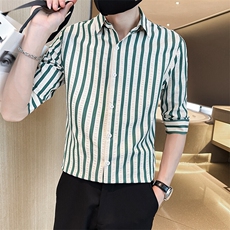 夏季男士七分袖印花衬衫男休闲修身条纹衬衣A236-A41-P55，男装衬衫，电商A236