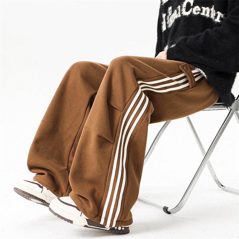 8XL-M奥粒绒加绒休闲裤男三条杠条纹运动裤宽松卫裤K9121P58控78,男装休闲裤,电商D206-1