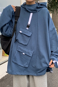 WY3097/P55秋装新款多口袋工装宽松卫衣男连帽套头上衣外套控68图片