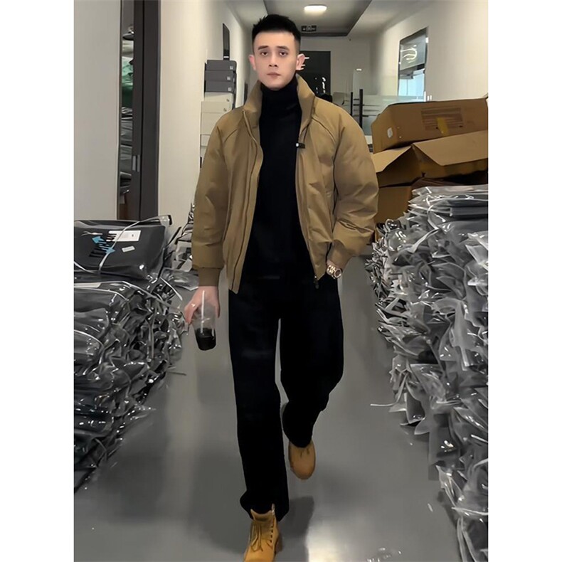 现货美式高街休闲夹克冬季三防立领纯色户外工装加厚棉服外套,男装夹克,电商A486