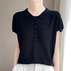 短袖t恤女夏装2024新款潮宽松polo领上衣服，女装针织衫/毛衣，暖圣羊羊绒