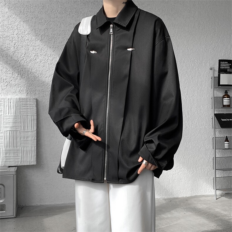 现货小众设计立体压褶金属解构阔款外套衬衫机车美式潮流衬衫P55，男装衬衫，电商B319