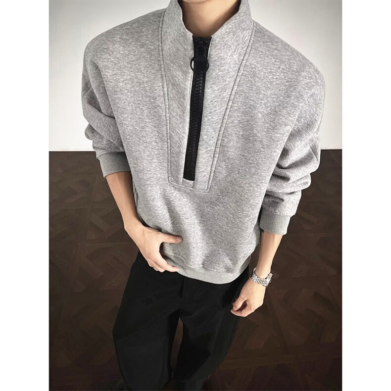 解构灰色半拉链立领卫衣男女秋季潮宽松长袖情侣套头衫W6819，男装卫衣，星座1116A（原606A-3）