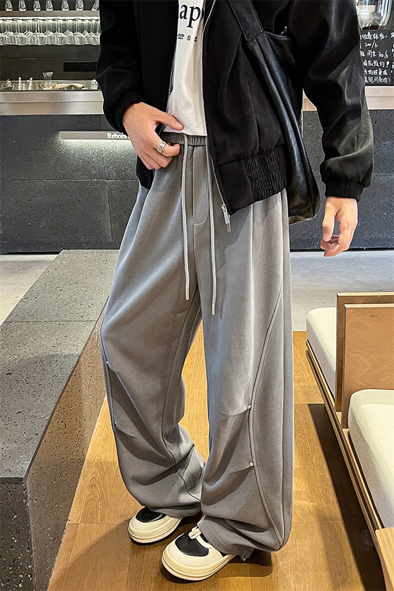 潮牌直筒运动卫裤男女垂感美式复古裤子宽松设计感休闲裤K9164P58,男装休闲裤,电商D206-1