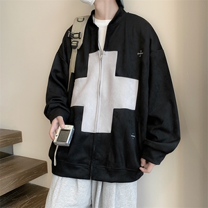 2022撞色拼接设计感百搭开衫卫衣复古绿色夹克外套男 W5137-P57图片