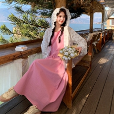 多巴胺穿搭粉色背心连衣裙女夏2025年新款蕾丝开衫配长裙，女装连衣裙，浙宝276（原081）