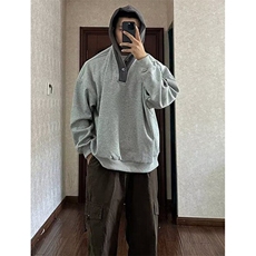 慵懒风V领连帽细节拼接华棉连帽卫衣男春秋季休闲帽衫外套W110，男装卫衣，星座1116A（原606A-3）