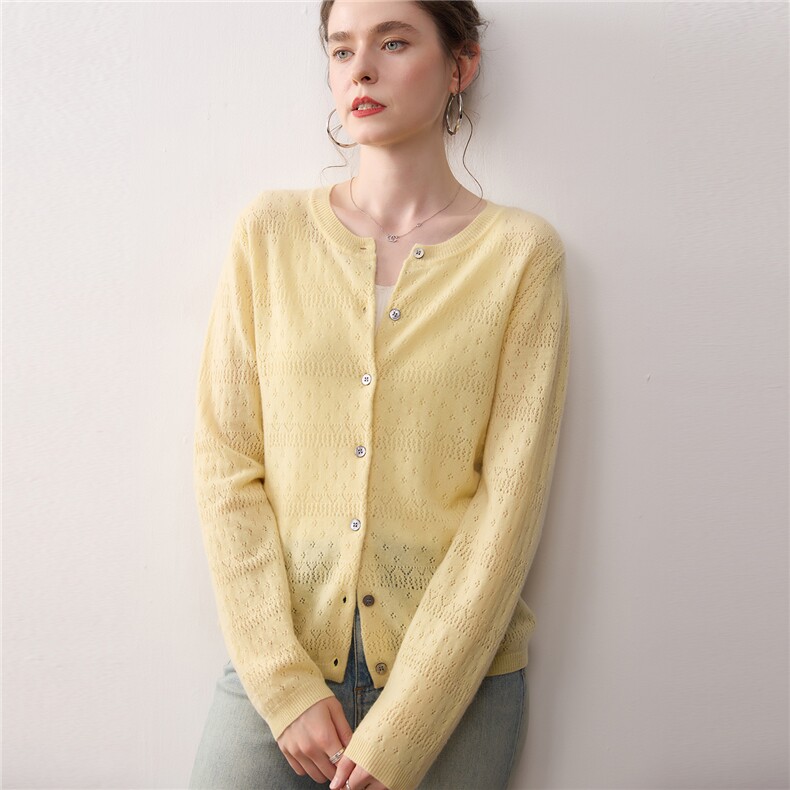 百搭宽松韩系25秋冬新款100纯山羊绒开衫女圆领针织休闲毛衣外套，女装针织衫/毛衣，暖绒情旗舰店