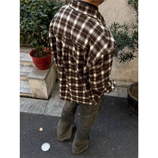 春秋新款衬衣男女翻领复古格子衬衫外套上衣CS218-P55，男装衬衫，星座208-5
