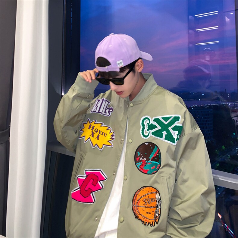 Wt72-P58美式机车毛巾绣棒球服,男装夹克,星座1501-1
