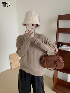 女士秋冬10%麻花上衣纯色简约高领毛衣图片
