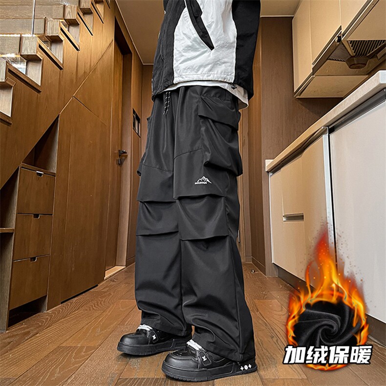 8XL-M美式机能加绒加厚冲锋裤男冬季宽松大码刺绣工装裤KZ020P50,男装休闲裤,电商B312