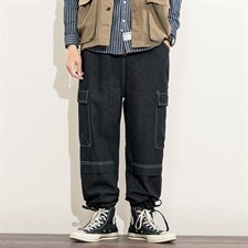 2021秋季新日系白墙大码男拼接工装大裤脚阔腿裤牛仔裤N8025-P50，男装牛仔裤，电商A001
