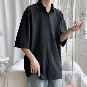 短袖衬衫男夏季新款港风宽松冰丝坠感衬衣CY009-P30,粉色格子儿童衬衫搭配图片图片