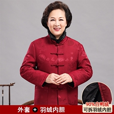 情侣羽绒风唐装男女脱卸羽绒90白鸭绒中老年冬羽绒服唐装外套，男装羽绒服，钱塘723