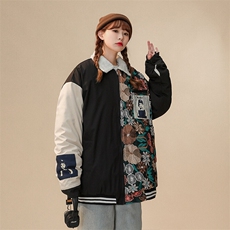 1中性风刺绣拼接翻领羊羔毛棉衣女棉服女外套女8723P110控148，女装棉衣/棉服，星座226-2