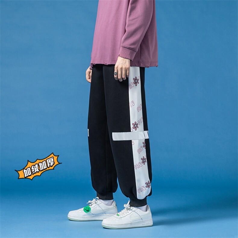 2023冬季新款日系蓝底大码加绒加厚反光卫裤M-5XHK21626-特P35,男装休闲裤,电商A022