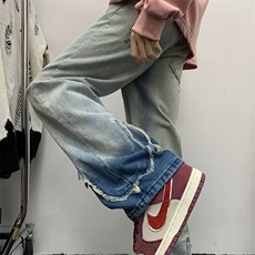 美式高街设计感牛仔裤潮牌vibe小众宽松直筒男女阔腿裤7022-p50，男装牛仔裤，星座1008-1