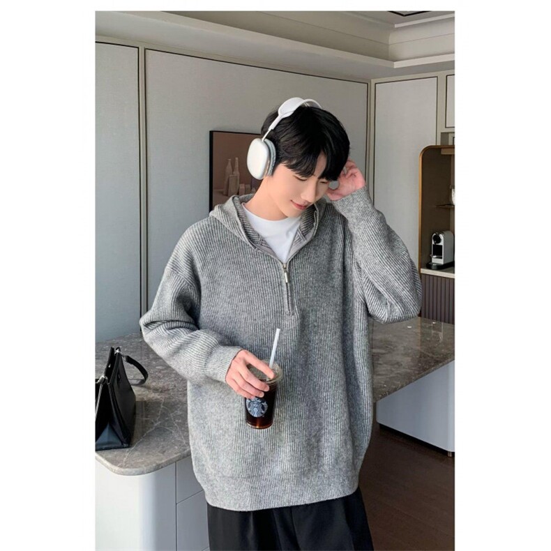 网络图半拉链连帽毛衣男女款慵懒风高级感外穿针织衫,男装针织衫/毛衣,星座410-7