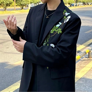 秋季新中式重工刺绣玉兰花中山装西服外套男复古痞帅高级感西服潮图片
