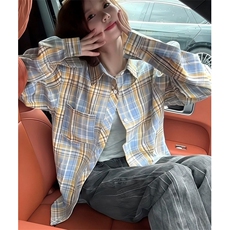 轻奢纯棉格子衬衫女内搭叠穿宽松休闲显瘦长袖衬衣外穿C7763，男装衬衫，星座1116A（原606A-3）