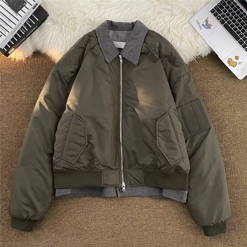 假两件棉衣男冬季宽松翻领棉服牛津复合内里面包服外套W9297,男装夹克,星座1116A-1（原606A）
