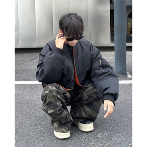 美式飞行员棉服夹克短宽廓形军绿色工装外套男冬棒球服W6304-P85图片