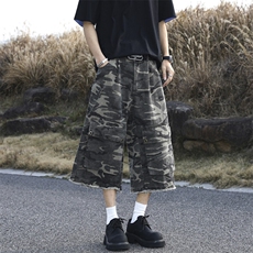 美式复古破坏迷彩工装短裤夏季潮牌宽松多口袋七分裤，男装牛仔裤，星座410-6（原星座1304-1）