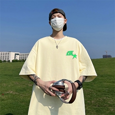 240G重磅美式印花纯棉大码宽松休闲短袖T恤T333-P25控38，男装T恤，电商B219A
