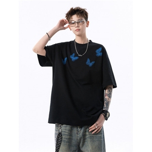 706-T2543-P28   260克重磅  现货  夏季男士蝴蝶印花短袖T恤情侣图片