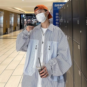 条纹长袖慵懒原宿男新款夹克翻领潮流气质青春流行简约JK183 P50图片
