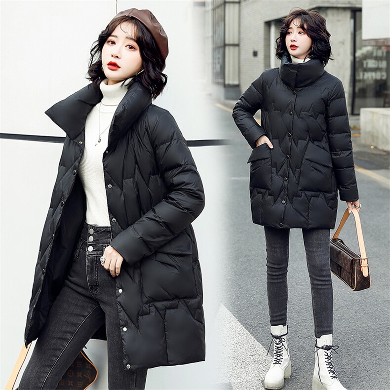 中长款羽绒棉衣棉服外套女冬季2024新款韩版宽松红色立领加厚棉袄,女装棉衣/棉服,超帛