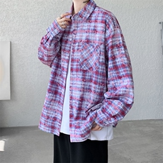 现货-得物二开扎染衬衫A177-CS35-P40格子长袖衬衫，男装衬衫，电商A177