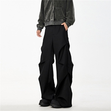 褶皱堆积感伞兵裤男款春季美式高街vibe直筒宽松阔腿休闲工装裤子，男装西裤，星座607-1